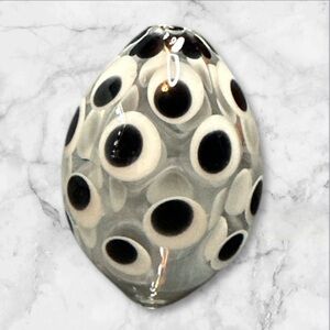 Vintage Faeryfrye hand blown glass borosilicate bead black and white dots
